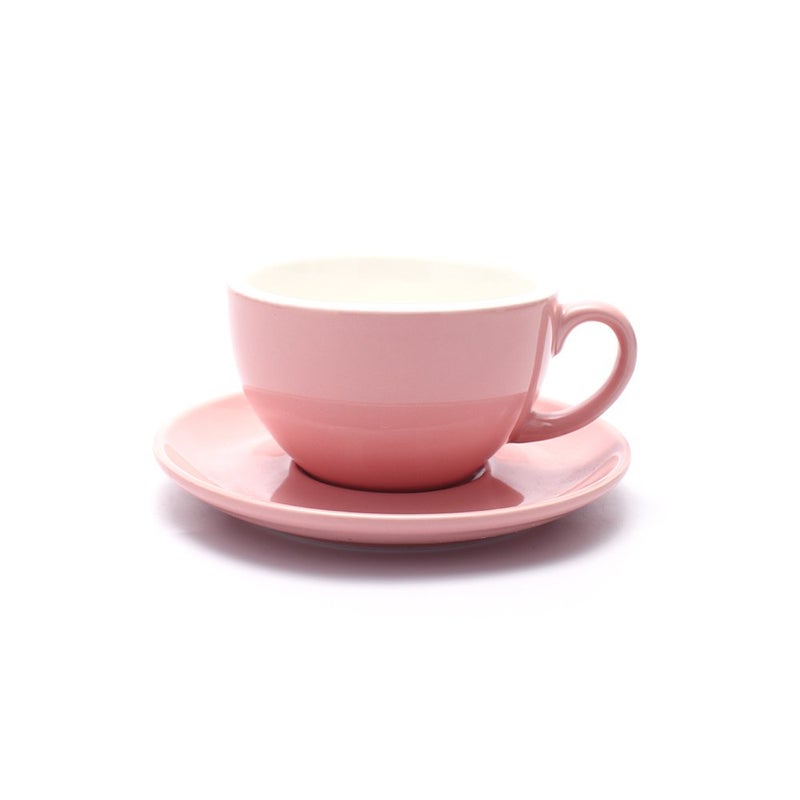 Coffeezone Barista Speciality Coffee Cup and Saucer, Small Cappuccino or Double Espresso Ceramic Cups (Glossy Pink, 5 oz) - Image 1